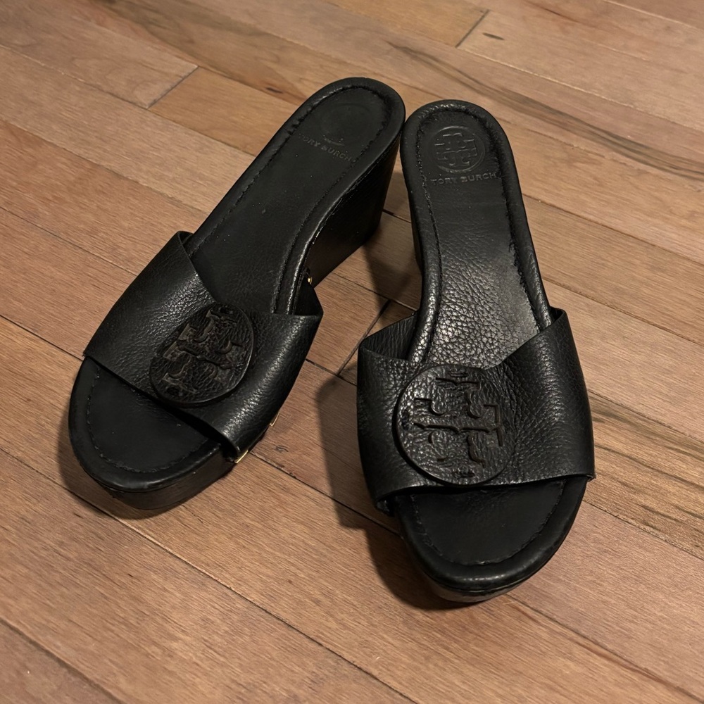 Tory Burch Black Wedge Sandals